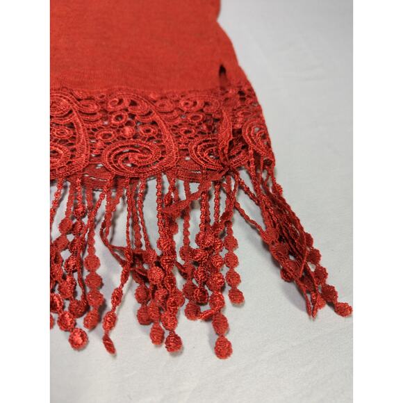 Y2K Wet Seal USA Orange Crochet Fringe Hem Knit Top Boho Festival Women L - Picture 4 of 9